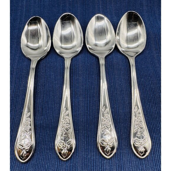 Pfaltzgraff Winterberry Holly Teaspoon Stainless No Color Flatware Lot of 4 - Picture 1 of 6